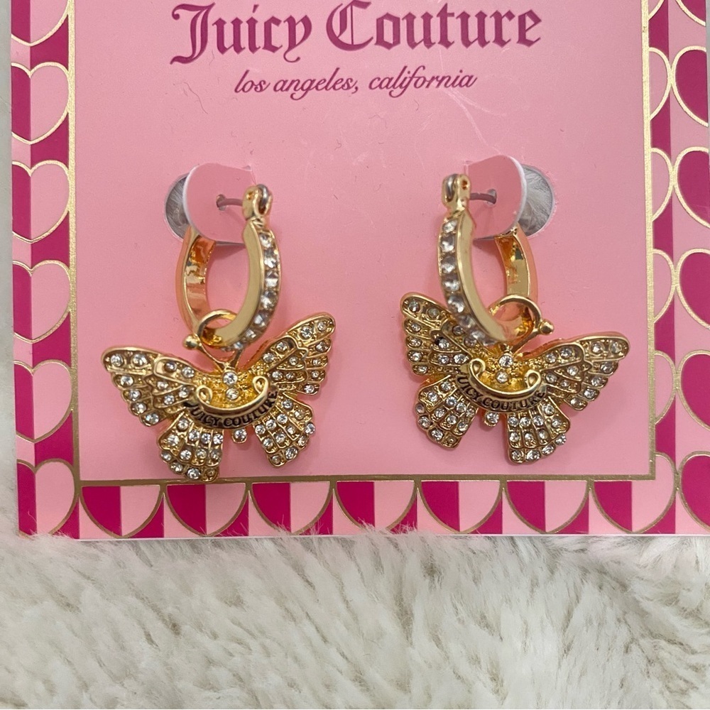 Juicy Couture Gold Crystal Embellished Butterfly Dangle Earrings